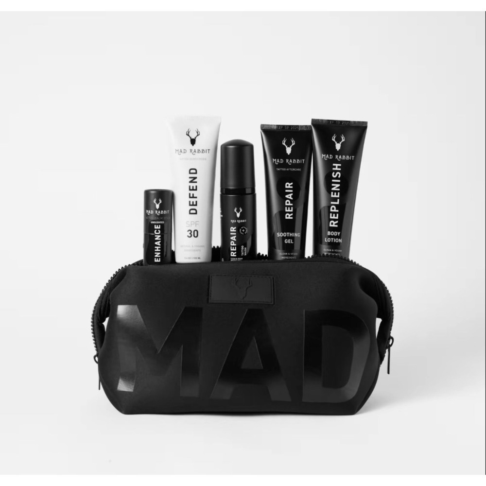 Mad Rabbit Tattoo Aftercare Full Routine Kit with Travel Bag SPF 30 Balm Lotion
